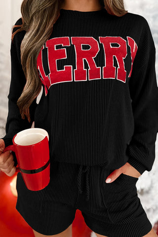 MERRY Graphic Long Sleeve Top & Shorts Set