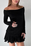 Off-Shoulder Textured Casual Dress