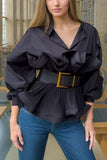 Ruffled Peplum Belted Blouse