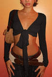 Tie-Front Long Sleeve Top
