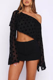 One-Shoulder Polka Dot Mesh Top