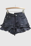 Ruffled Hem Denim Shorts