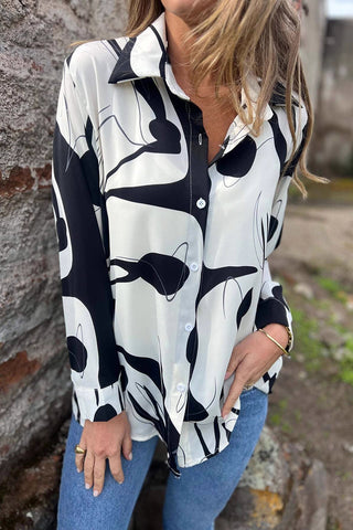 Abstract Pattern Button-Front Blouse