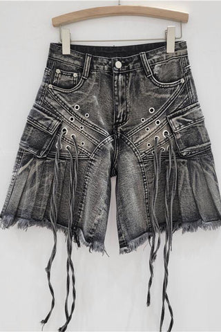 Unique Distressed Fringe Denim Shorts