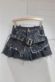 Distressed Mini Skirt with Belt