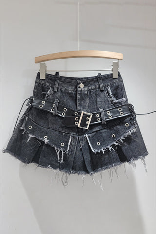 Distressed Mini Skirt with Belt
