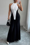Halter Neck Colorblock Maxi Dress