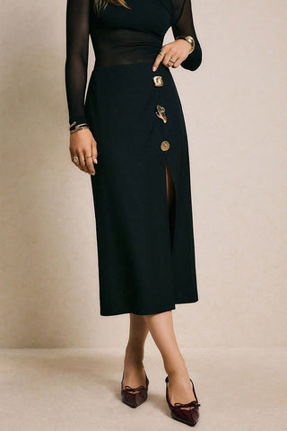 Elegant Button-Detail Midi Skirt
