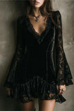 Lace-Sleeve Casual Mini Dress