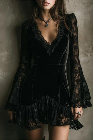 Lace-Sleeve Casual Mini Dress