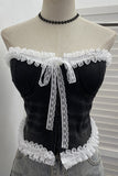 Lace-Trim Denim Corset Tank