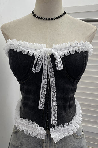 Lace-Trim Denim Corset Tank