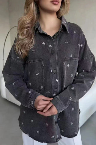 Button-Up Heart Print Shirt