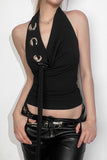 Halter Neck Ruched Tank with Rings