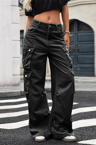 Wide-Leg Cargo Denim Jeans