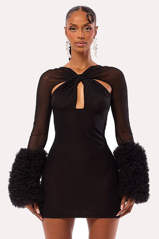 Twist-Front Long Sleeve Dress