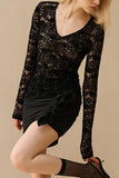 Lace V-Neck Long Sleeve Top