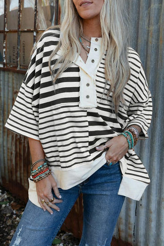 Striped Buttoned Polo Tee