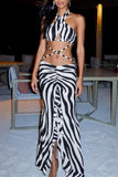 Halter Tie Zebra Print Dress
