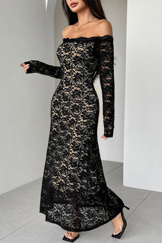 Off-Shoulder Lace Midi Dress
