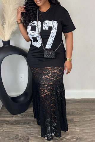 Lace Overlay Long Dress