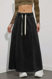 Drawstring Denim Maxi Skirt