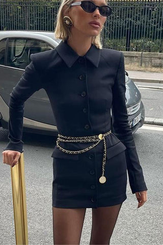 Button-Front Casual Blazer Dress