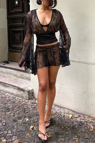 Lace Overlay Skirt Set