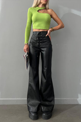 High-Waisted Lace-Up Casual Pants