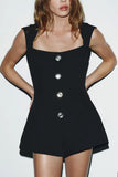 Button-Front Sleeveless Romper
