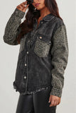 Snap-Front Leopard Sleeve Denim Jacket