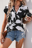 V-Neck Printed Short Sleeve Blouse