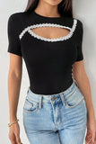 Cutout T-Shirt with Embroidered Detail
