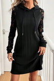 Lace Sleeve Hoodie Casual Dress