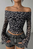 Off-Shoulder Patterned Long-Sleeve Top