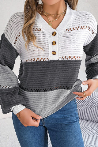 Button-Accent Knit Sweater