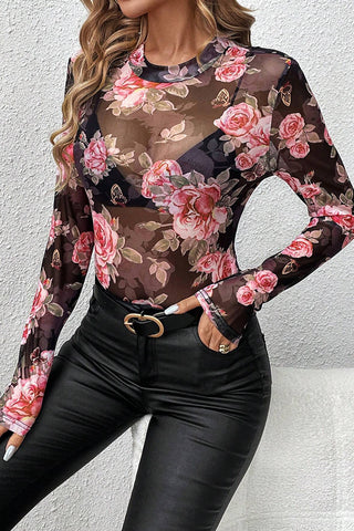 Floral Sheer Long-Sleeve Top