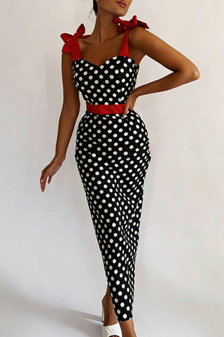 Polka Dot Casual Dress with Bow Straps