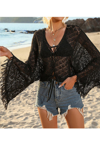 Lace Bell Sleeve Beach Cover-Up