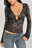 Lace V-Neck Sheer Blouse