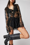 Sheer Lace Tie-Front Dress