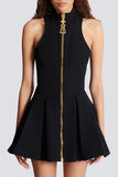 Zip-Front Casual Dress
