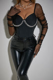 Embellished Sheer Sleeve Bodysuit