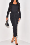Twist Front Long Sleeve Maxi Dress