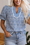 Elegant V-Neck Patterned Blouse