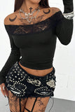Off-Shoulder Lace Detail T-Shirt