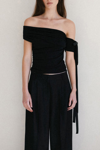 Off-Shoulder Tie Sleeve T-Shirt