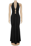 Halter Neck Evening Gown with Cutout Details