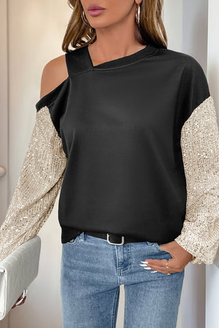 Asymmetric Cut-Out Sequin Sweatshirt