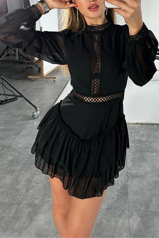 Elegant Lace Trim Ruffled Dress
